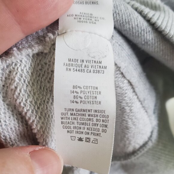 AERIE Vacay Every Day V Neck Sweatshirt Oversized Raw Hem Grey Women's Medium - Picture 12 of 14